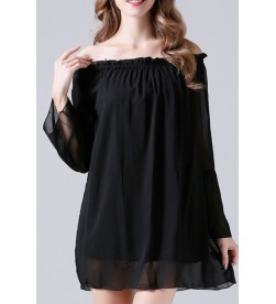 Black Off the Shoulder Ruffled Sleeves Tunic