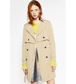 Beige Belted Double Breasted Trenchcoat