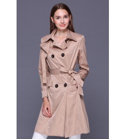 Beige Double Breasted Sash Trenchcoat