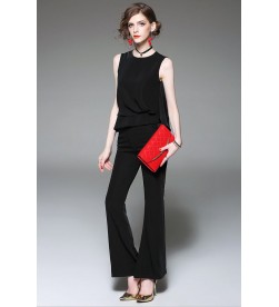 Black Sleeveless Top with Flared Pants